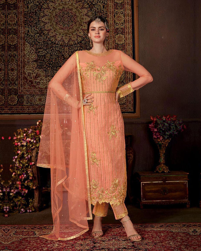Cream Tussar Silk Printed Unstitched Suit With Cutdana Work